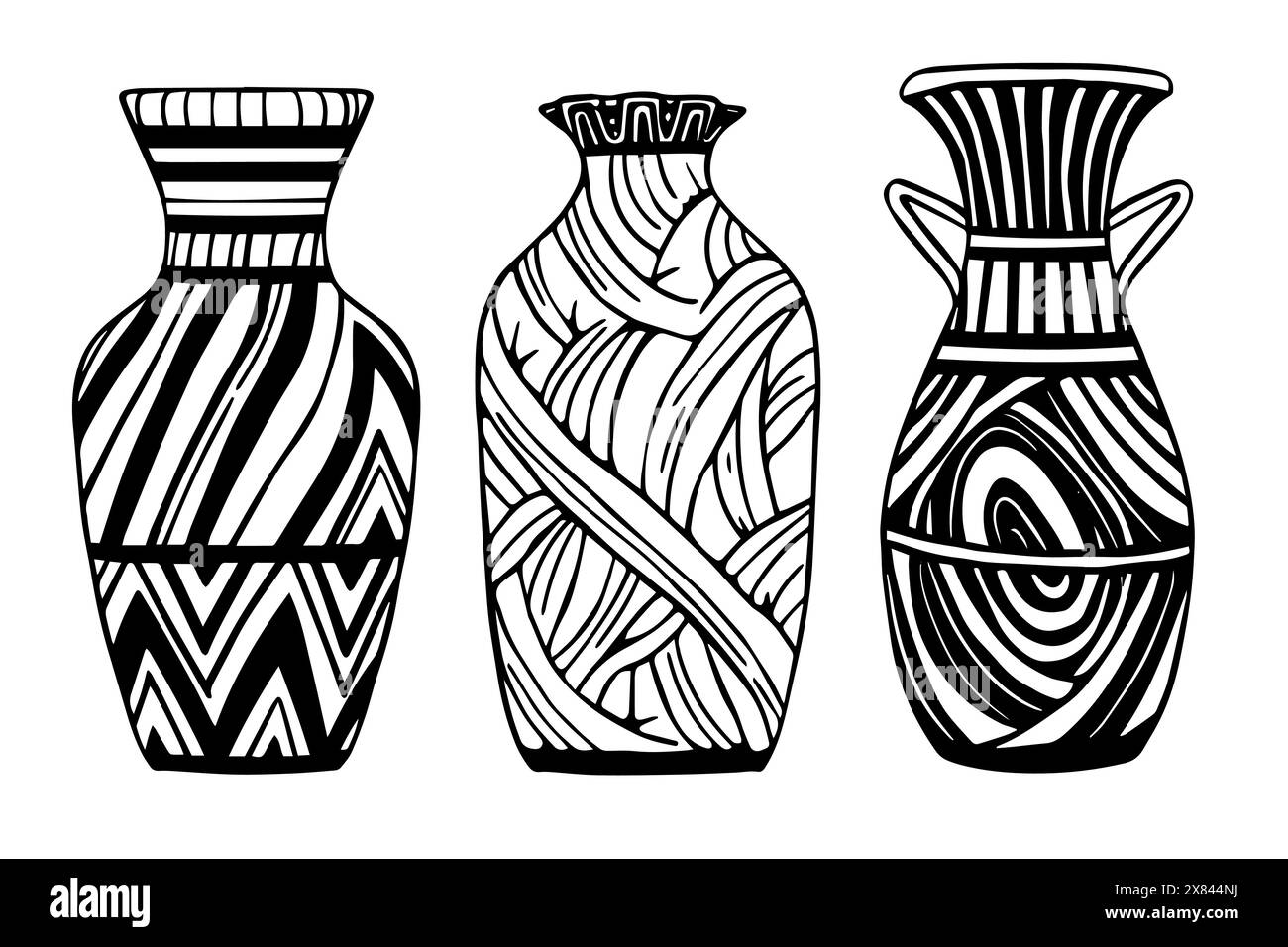 Vase antique, poterie antique, esquisse vectorielle de gravure dessinée à la main dans le style grec. Illustration de Vecteur