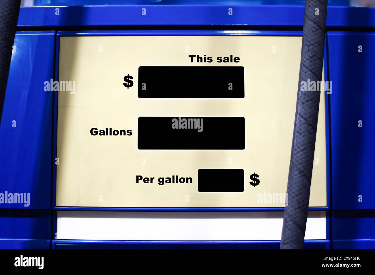 L'écran noir vierge des distributeurs de carburant pour affiche le nombre de gallon et le prix du gaz , carburant et concept d'énergie Banque D'Images