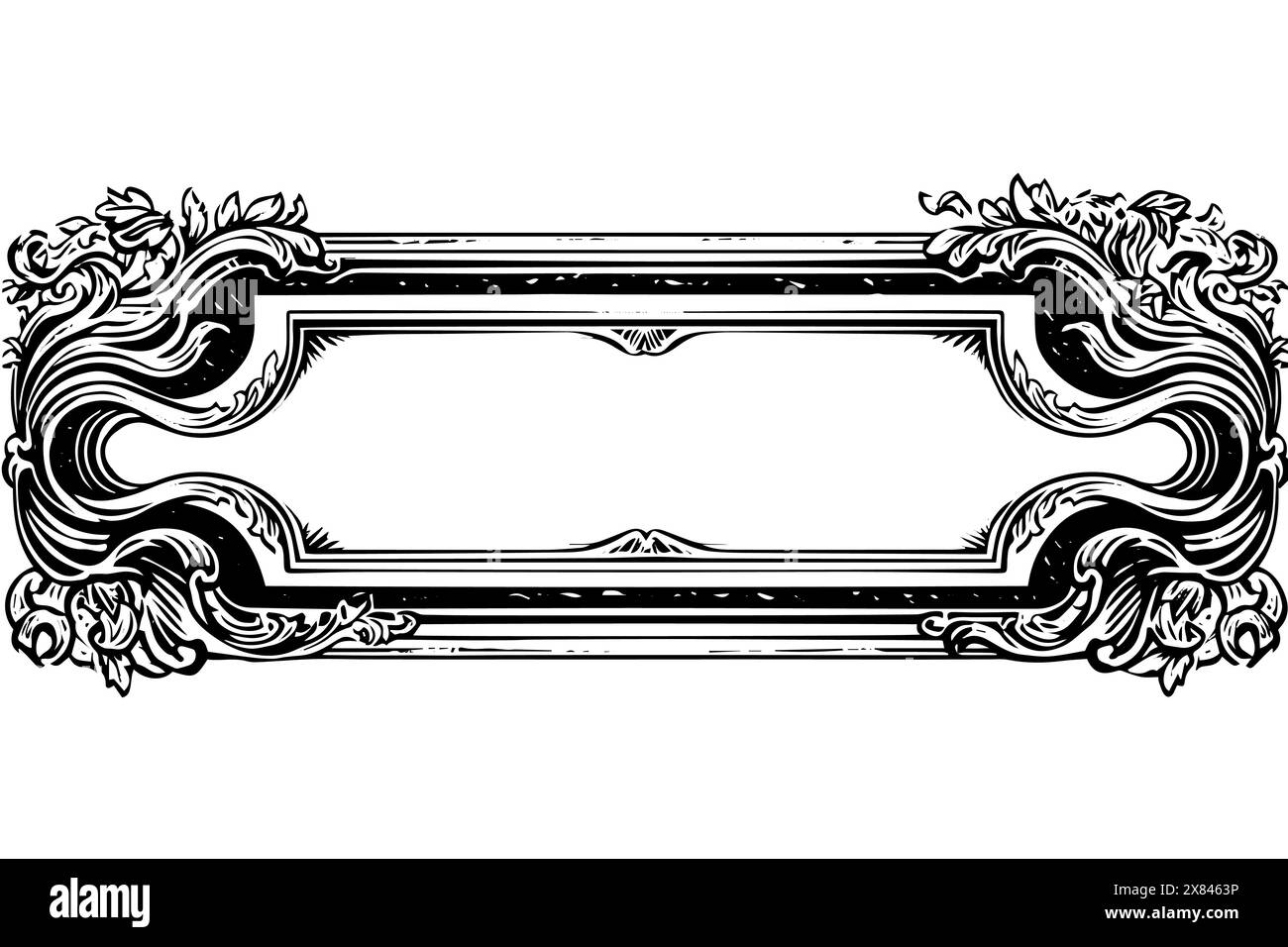 Cadre ornemental victorien vintage : conception vectorielle rococo classique avec des fleurs d'or. Messagerie. Illustration de Vecteur