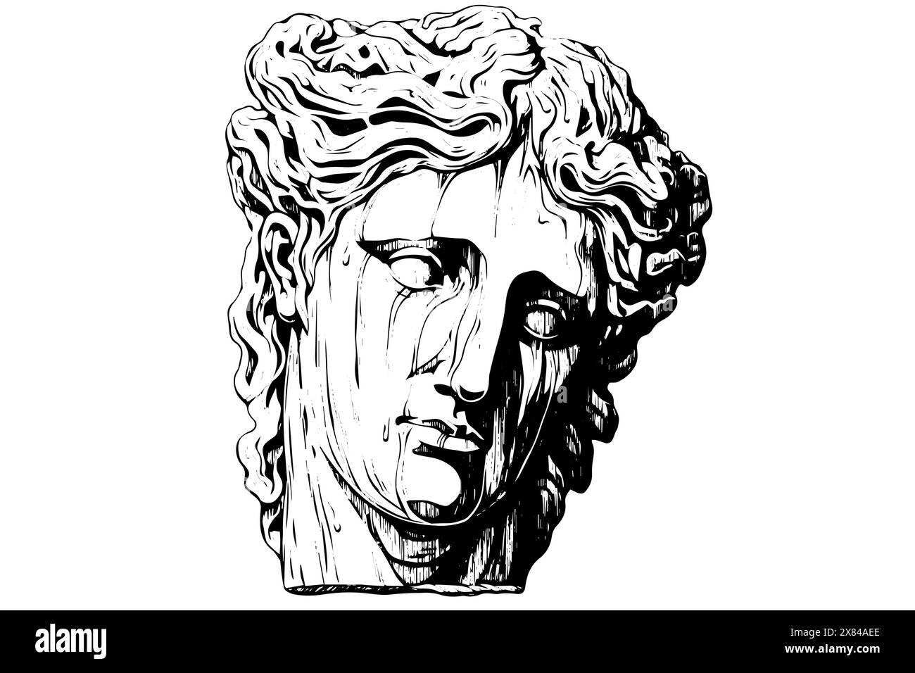 Mythologie antique dans l'art moderne de la tête : illustration vectorielle d'un visage de statue grecque. Illustration de Vecteur