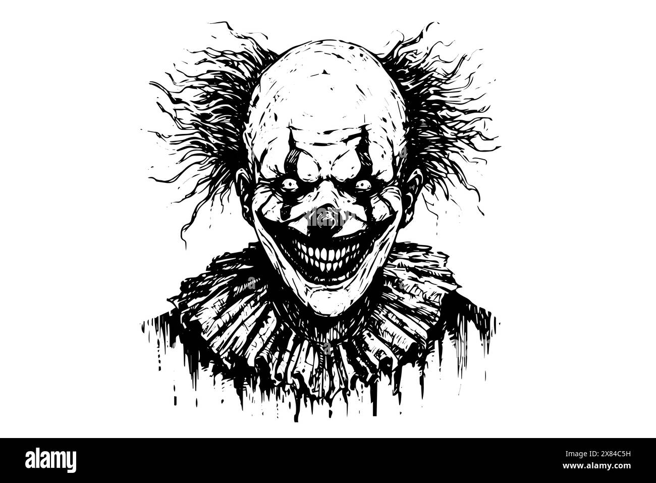 Tête de clown effrayant esquisse à l'encre dessinée à la main. Illustration vectorielle de style gravé. Illustration de Vecteur