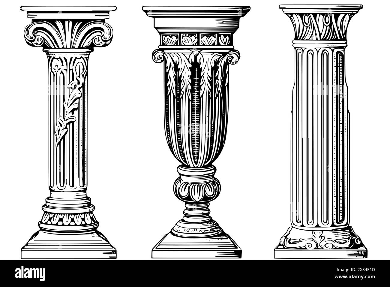 Collection de colonnes anciennes : illustrations vectorielles vintage de l'architecture antique romaine et grecque. Illustration de Vecteur
