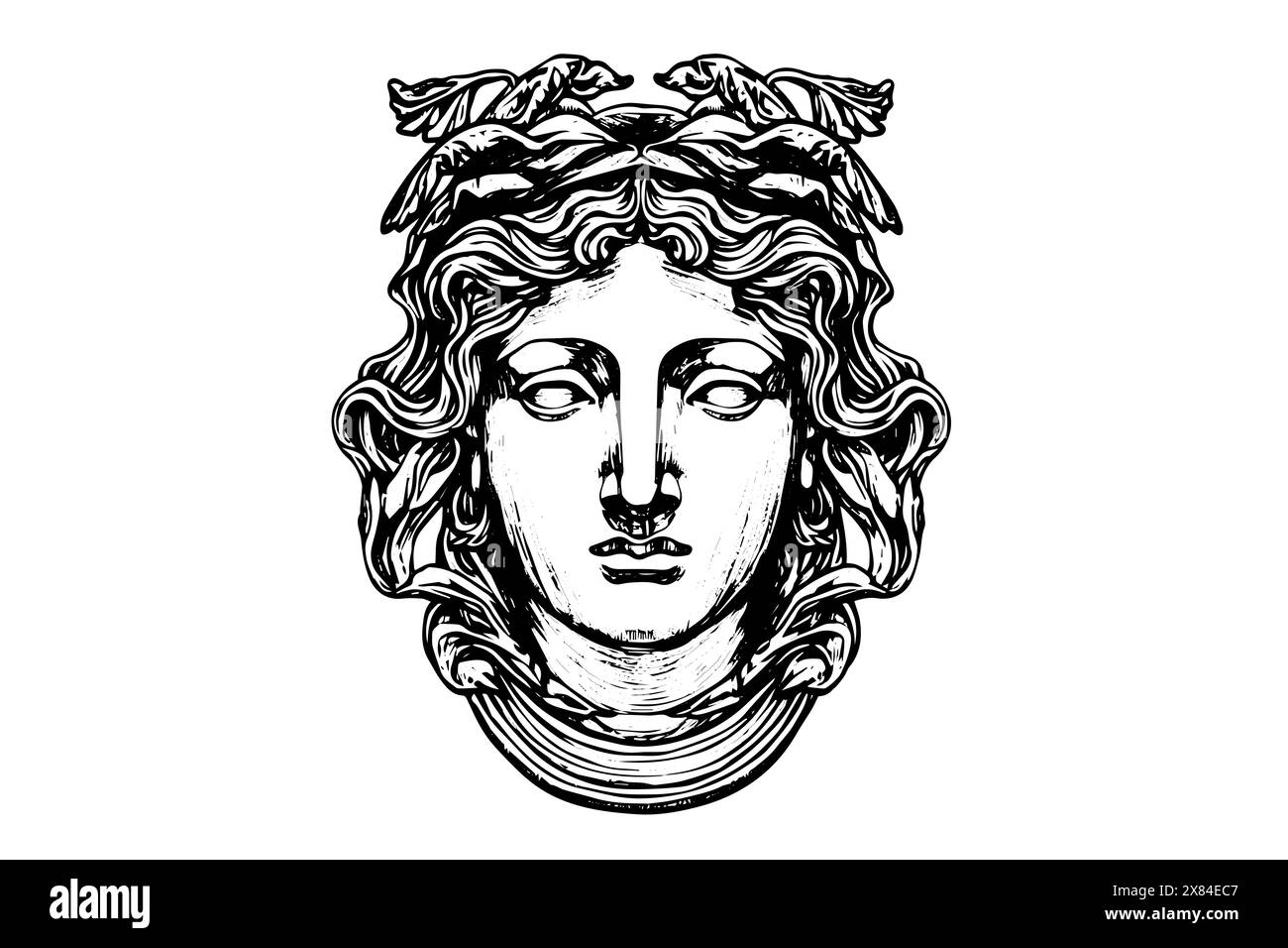 Mythologie antique dans l'art moderne de la tête : illustration vectorielle d'un visage de statue grecque. Illustration de Vecteur