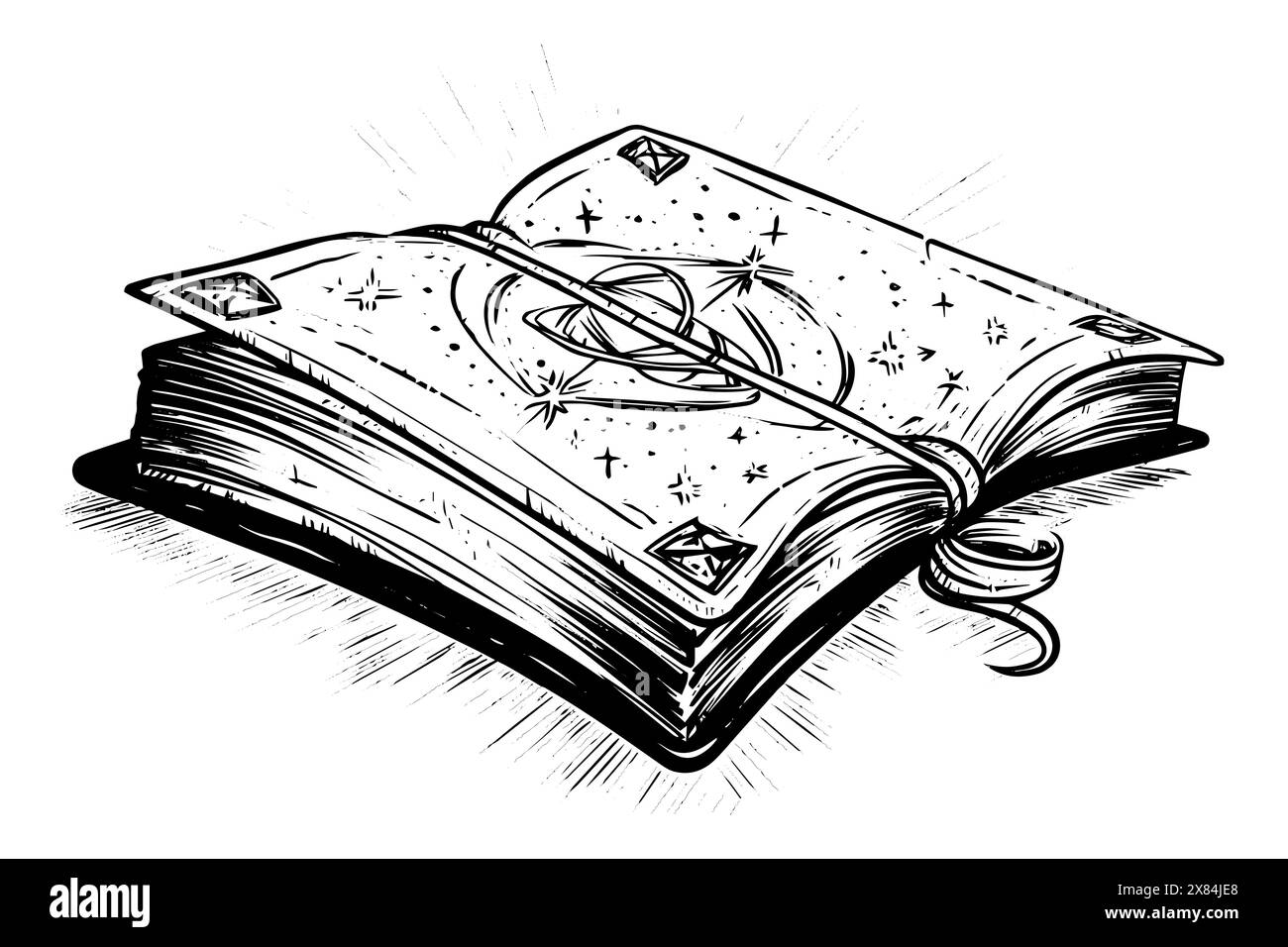 Croquis à l'encre dessiné à la main à livre ouvert. Illustration vectorielle de style rétro gravée. Illustration de Vecteur