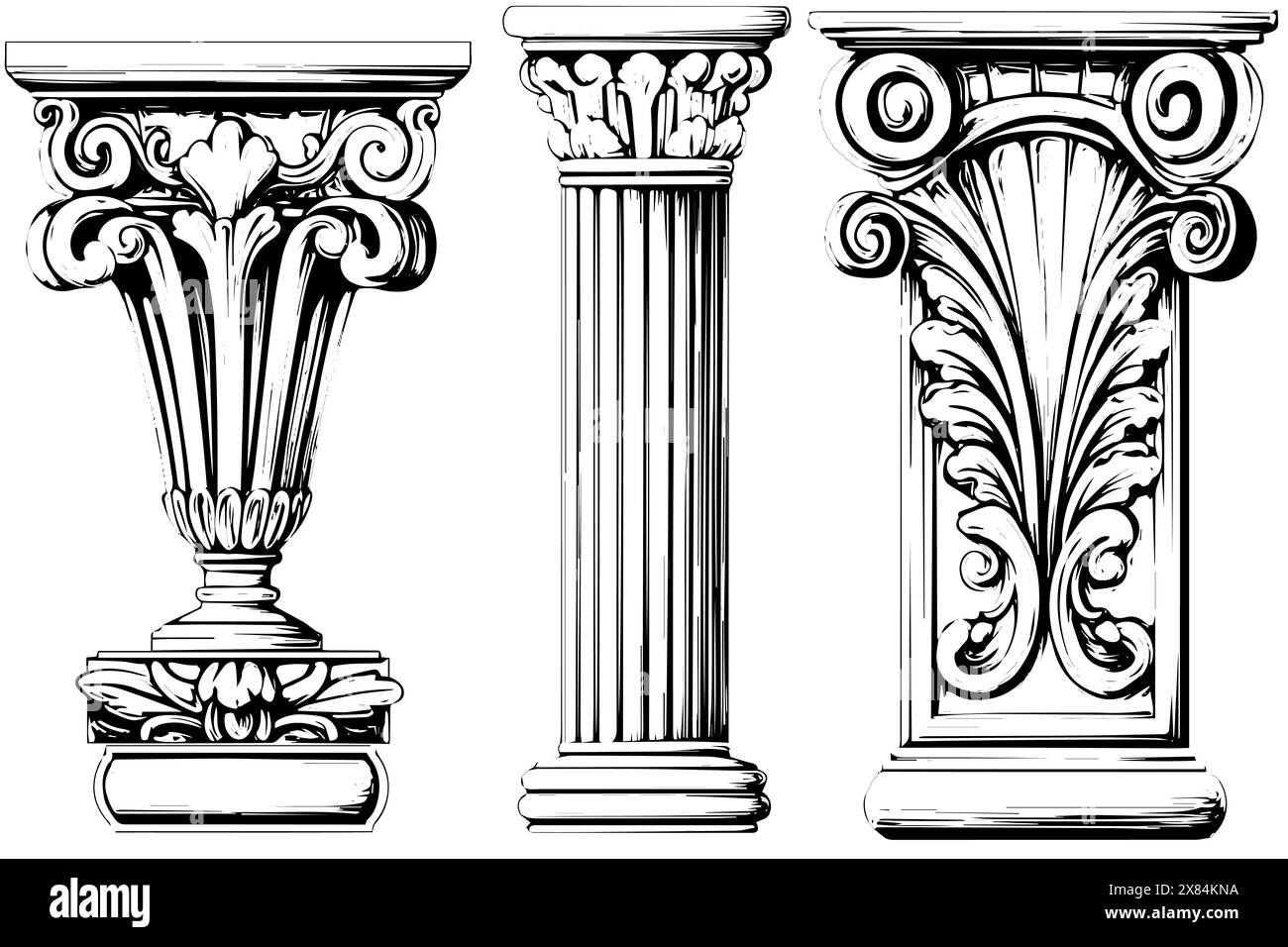 Collection de colonnes anciennes : illustrations vectorielles vintage de l'élément d'architecture romaine et grecque. Illustration de Vecteur