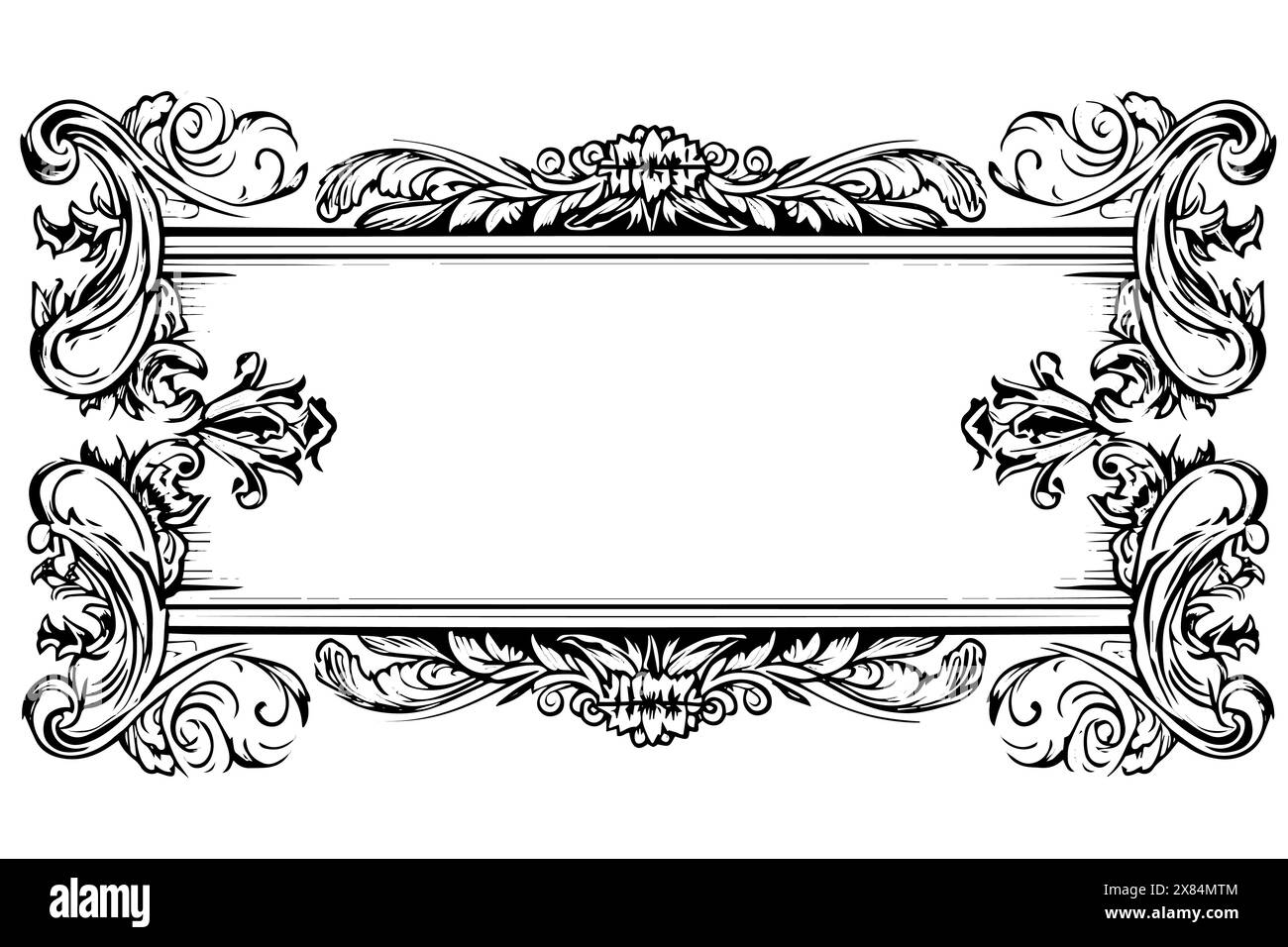Cadre ornemental victorien vintage : conception vectorielle rococo classique avec des fleurs d'or. Messagerie. Illustration de Vecteur
