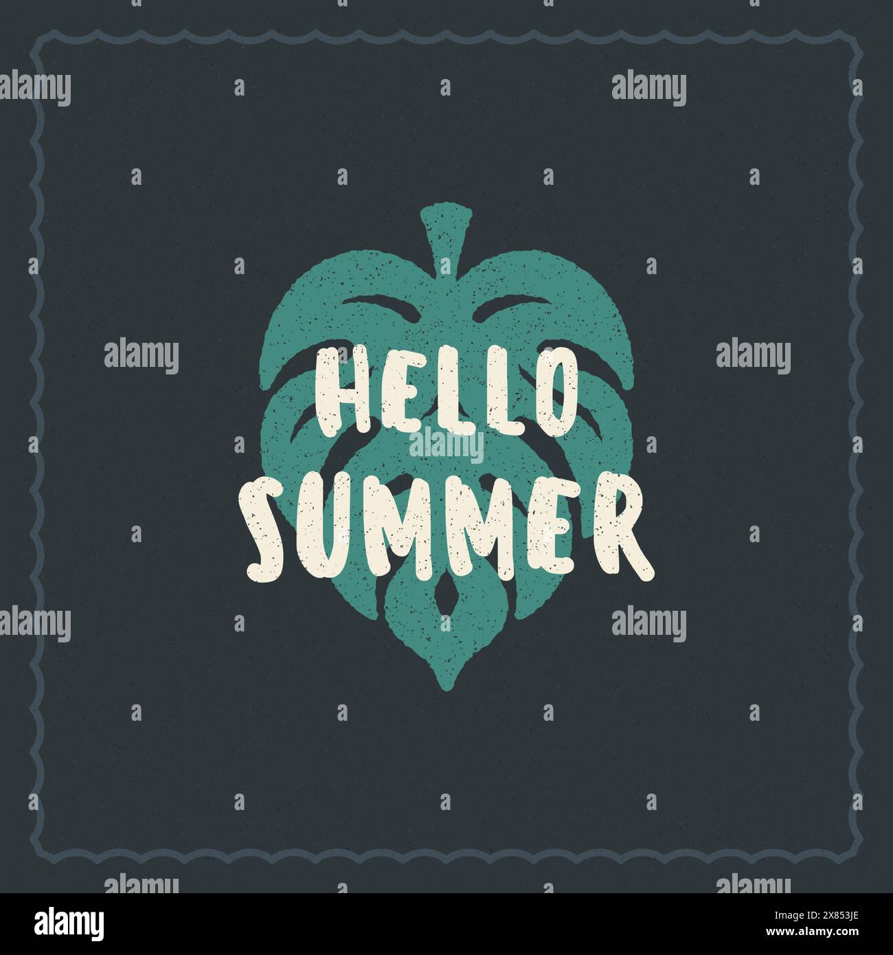 Vacances d'été typographie conception de citation inspirante pour l'illustration vectorielle d'affiche ou de vêtement. Bonjour message d'été. Feuille de monstera de style dessinée à la main Illustration de Vecteur