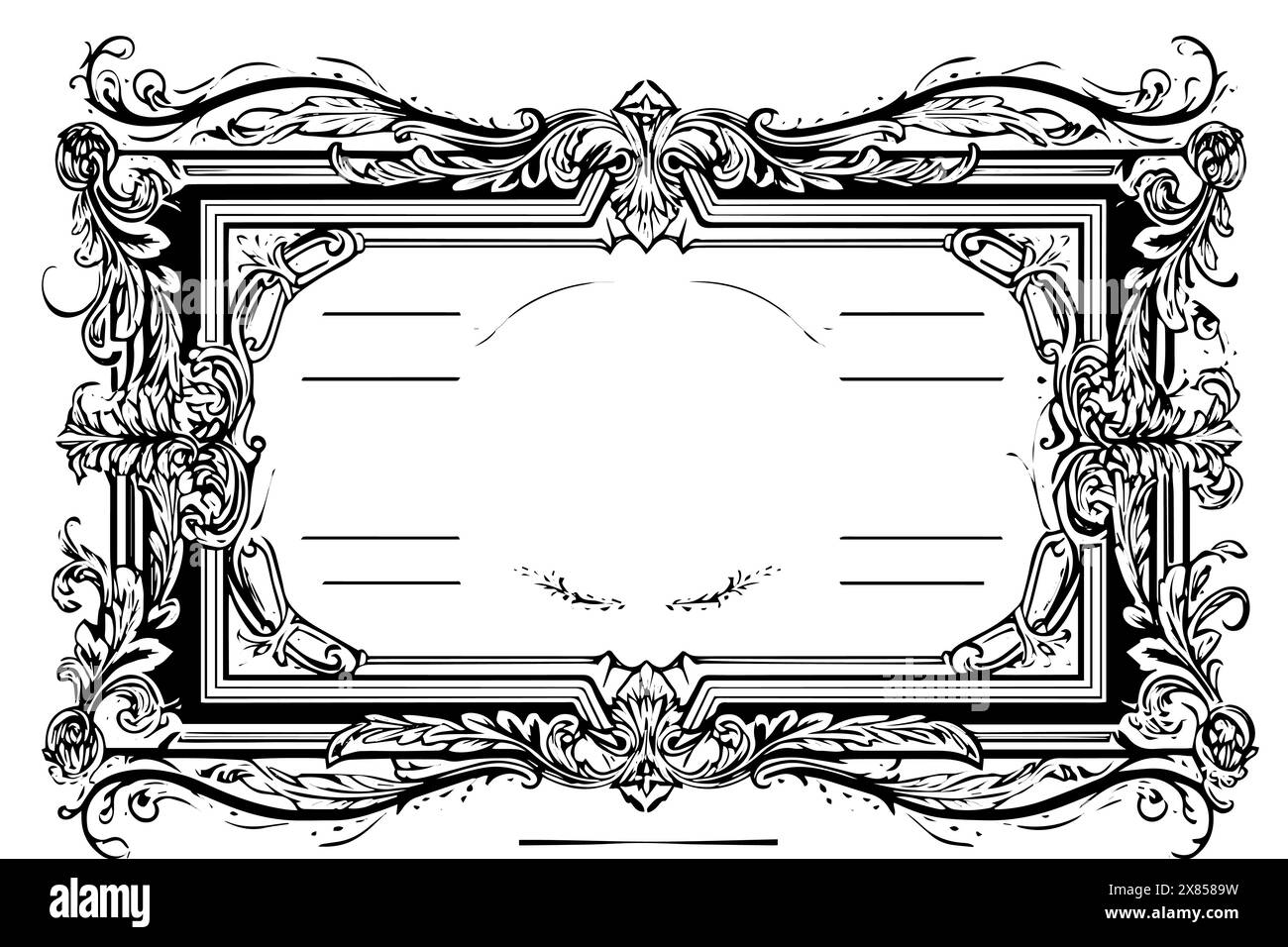 Cadre ornemental victorien vintage : conception vectorielle rococo classique avec des fleurs d'or. Messagerie. Illustration de Vecteur