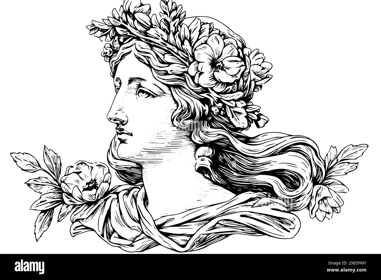 Aphrodite tête dessinée à la main dessin à l'encre. Illustration vectorielle de style gravé. Illustration de Vecteur