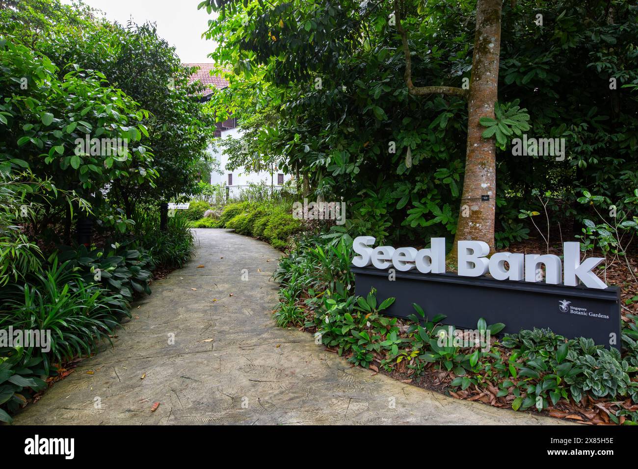 Entrée à la signalétique Seed Bank aux jardins botaniques de Singapour, ouverte aux touristes pour visite et à des fins éducatives. Lieu d'attraction gratuit à visiter. Banque D'Images