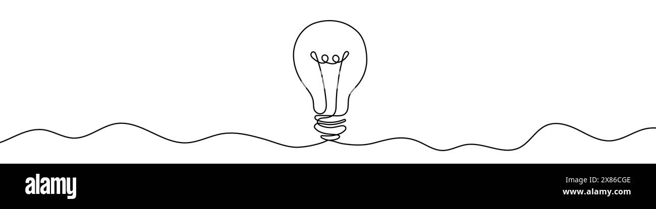 Dessin au trait continu d'une ampoule. Icône de lampe électrique à ligne unique. Illustration de Vecteur