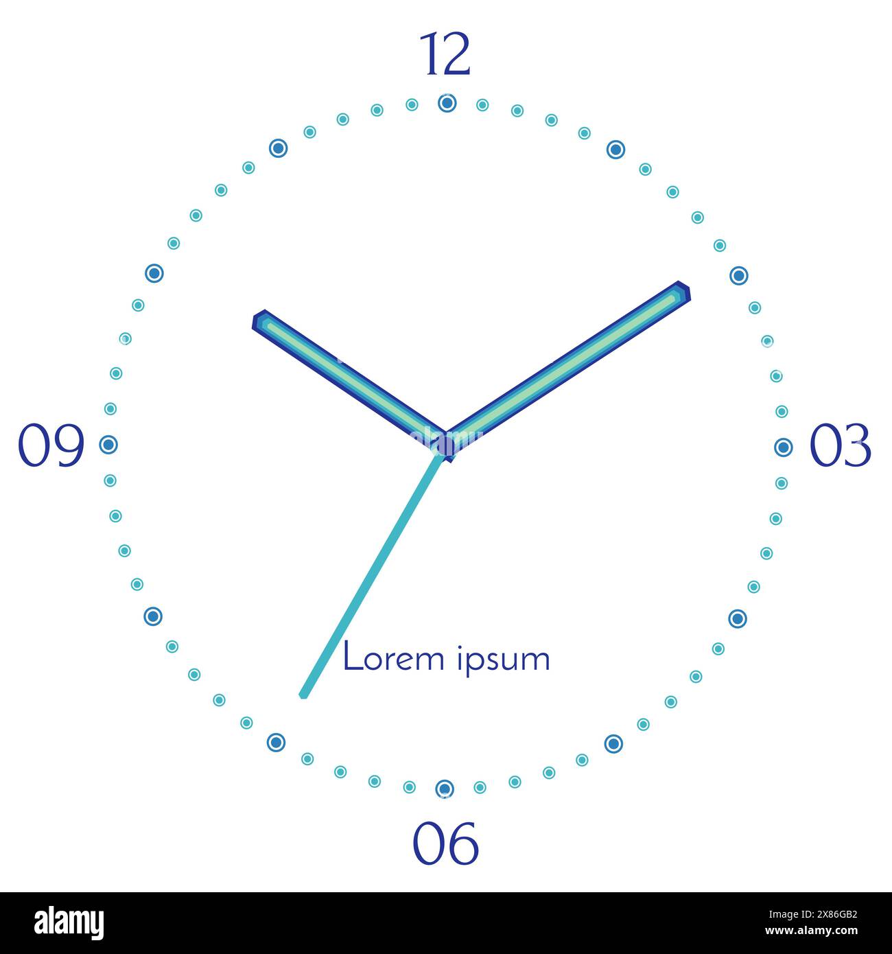 Illustration vectorielle de l'horloge bleue mécanique. Cadran d'horloge sur fond blanc. Illustration de Vecteur