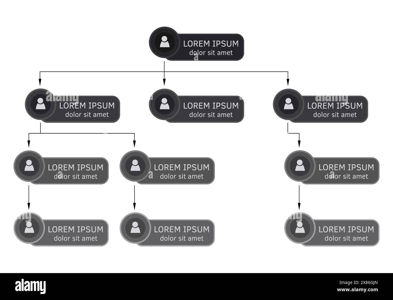 Concept coloré de structure d'entreprise, schéma d'organigramme d'entreprise avec des icônes de personnes. Illustration vectorielle. Illustration de Vecteur