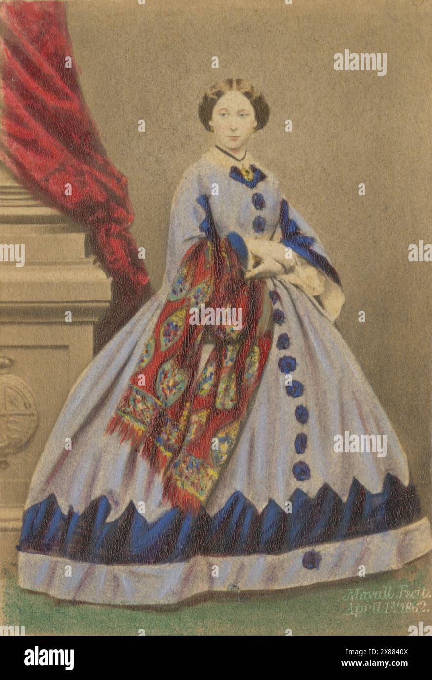 Antique 1862 carte de visite teintée à la main photographie, Princesse Alice (1843-1878). Elle a été grande-duchesse de Hesse et du Rhin de 1877 jusqu'à sa mort en 1878 en tant qu'épouse du grand-duc Louis IV. SOURCE : ORIGINAL CDV Banque D'Images