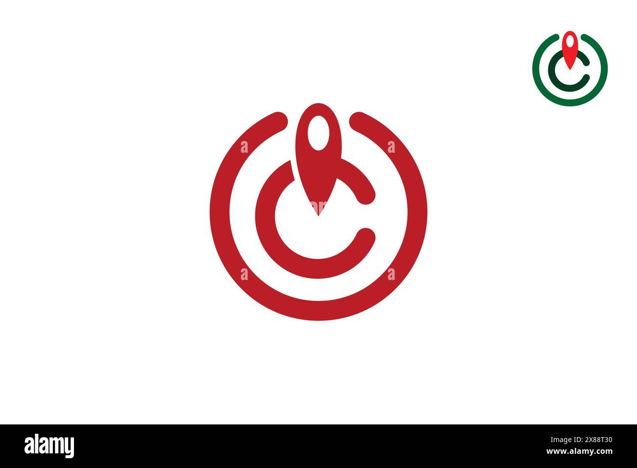 Lettre C pointeur logo ligne Style d'art de ligne de logo de lettre C avec concept de conception d'icône d'épingle d'emplacement ou point de rencontre. Illustration de Vecteur