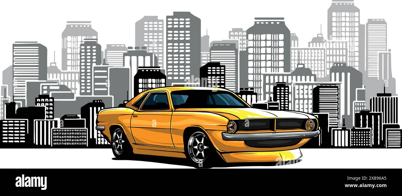 Dessin à la main du dessin d'illustration de vecteur de muscle de voiture Illustration de Vecteur