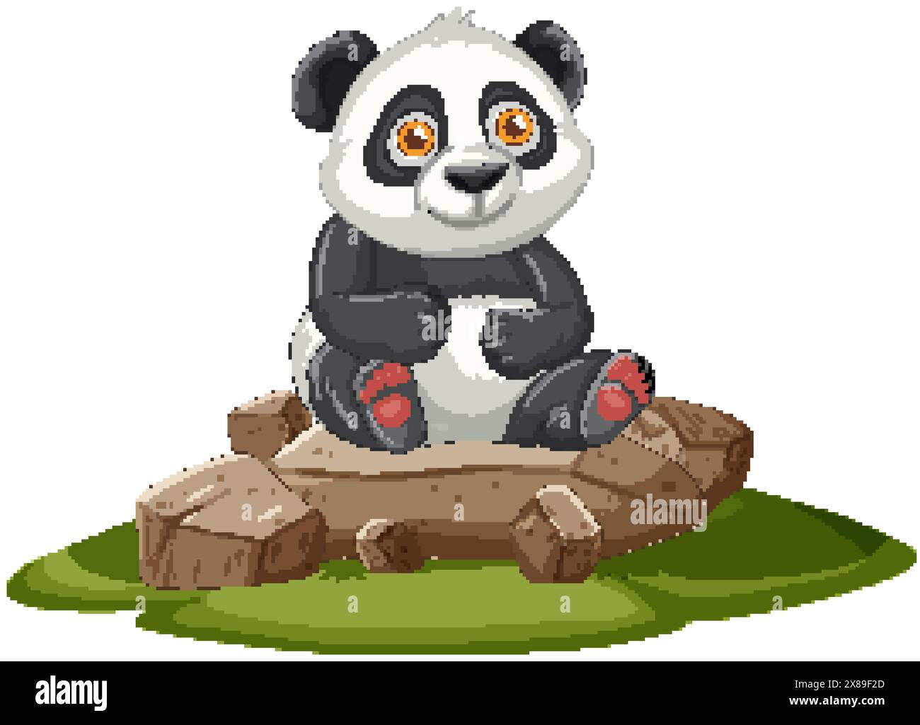 Adorable panda assis sur les rochers, regardant heureux Illustration de Vecteur