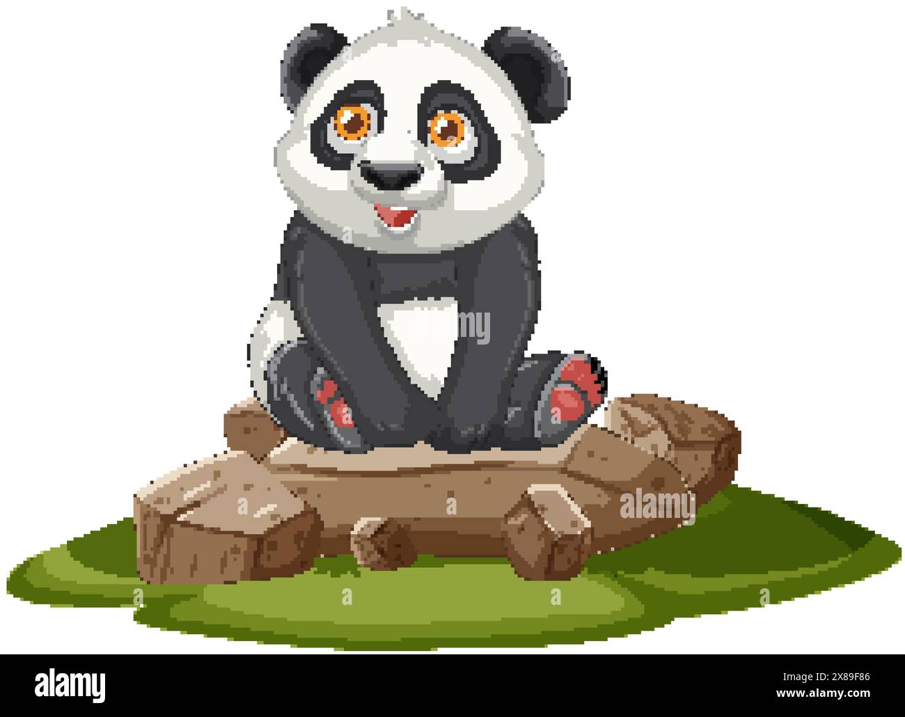 Adorable panda assis sur les rochers, regardant heureux Illustration de Vecteur