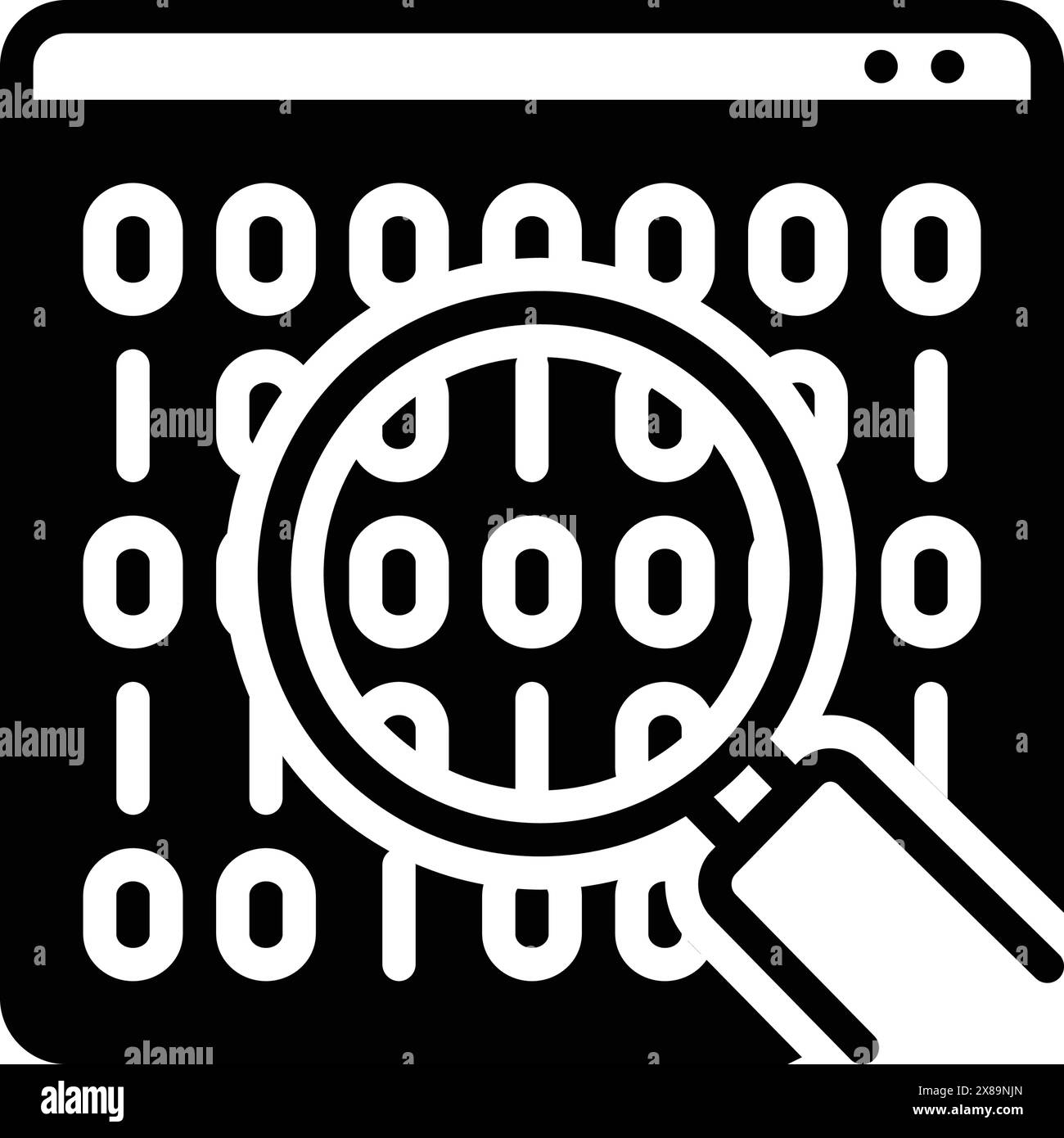 Icône pour symbole de recherche de données binaires, analyse, codage Illustration de Vecteur