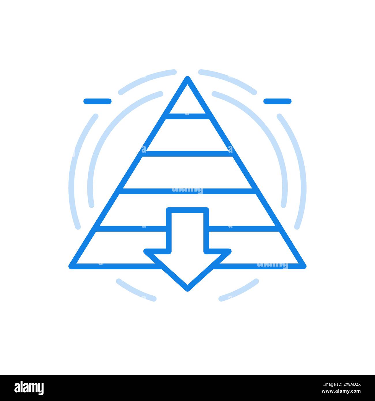 Pyramide de Maslow avec icône de ligne vectorielle de haut en bas niveau. Triangle coupe une flèche vers le bas. Hiérarchie psychologique L'homme a besoin d'auto-actualisation et Illustration de Vecteur