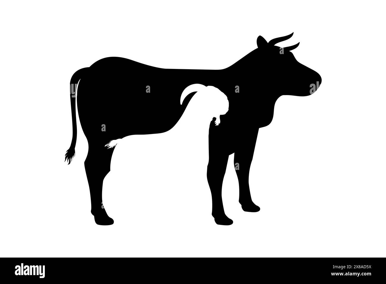 Illustration de chèvre et de vache dans un style spatial négatif. Eid al-Adha sacrifie la silhouette des animaux. Illustration de Vecteur