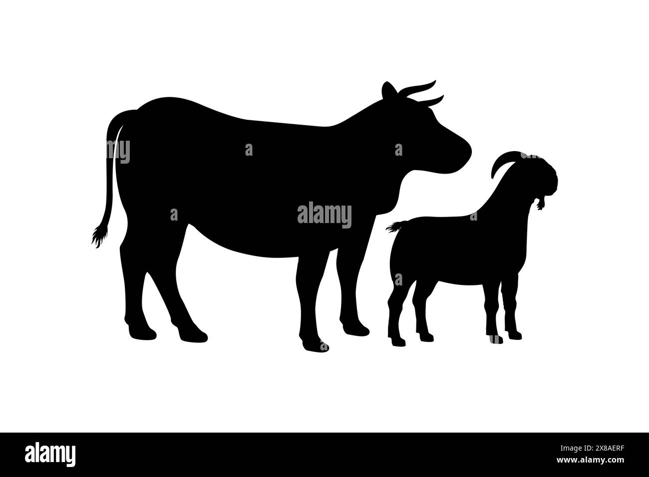 Silhouettes de vache et de chèvre pour la conception de matériel agricole. Illustration vectorielle de silhouette d'animaux de sacrifice d'Eid al-Adha. Illustration de Vecteur