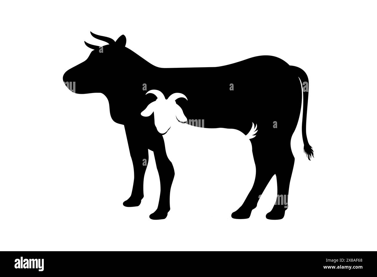 Illustration de chèvre et de vache dans un style spatial négatif. Eid al-Adha sacrifie la silhouette des animaux. Illustration de Vecteur