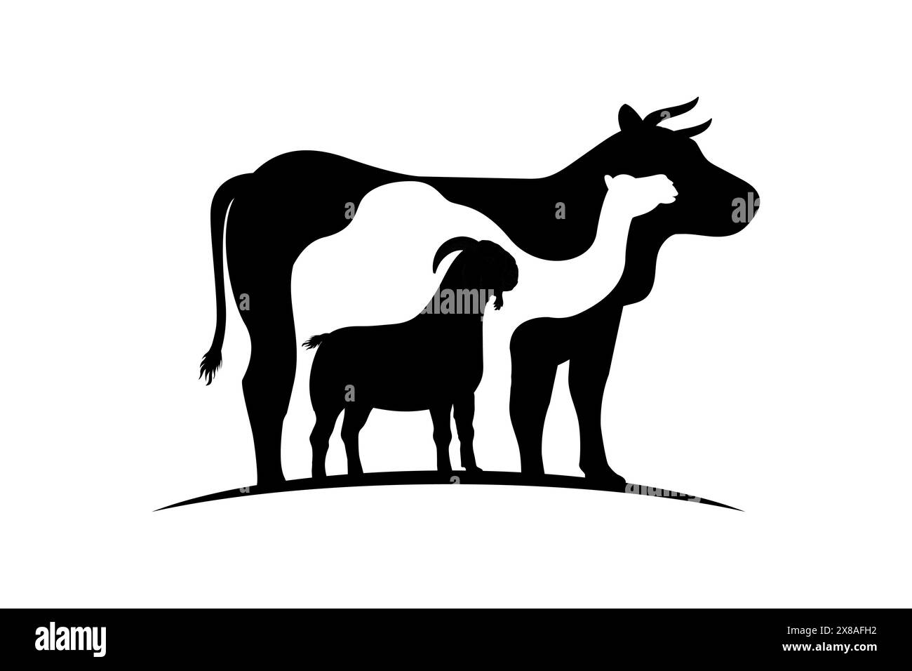 Illustration vectorielle de silhouette d'animal sacrifice d'Eid al-Adha. Silhouette de vache, de chameau et de chèvre dans un style spatial négatif Illustration de Vecteur
