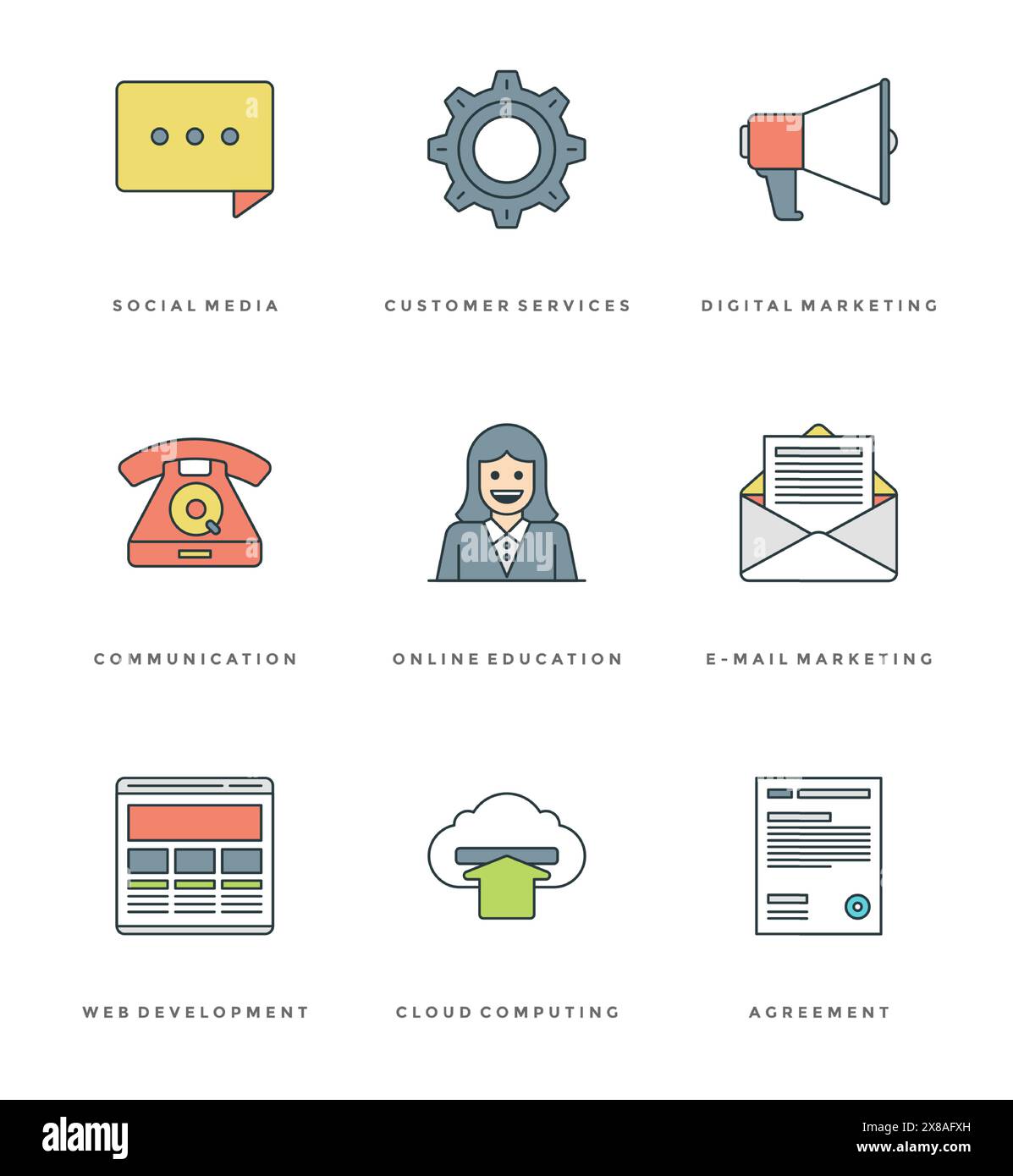Ensemble d'icônes simples à ligne plate. Icônes vectorielles linéaires minces concepts d'objets essentiels. Pour les graphiques de site Web, applications mobiles, conception d'infographies, Brochu Illustration de Vecteur