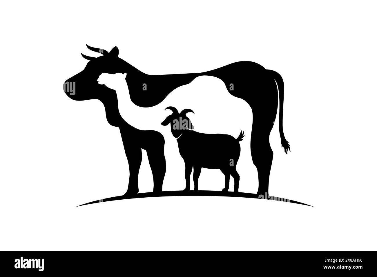 Illustration vectorielle de silhouette d'animal sacrifice d'Eid al-Adha. Silhouette de vache, de chameau et de chèvre dans un style spatial négatif Illustration de Vecteur
