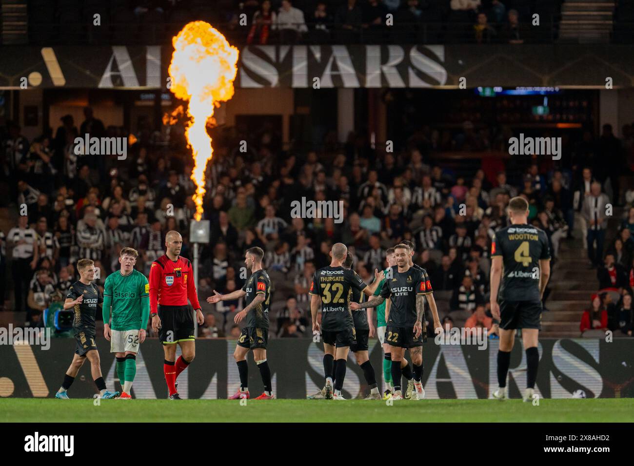 Melbourne, Australie. 24 mai 2024. Melbourne, Australie, le 24 mai 2024 : les joueurs des All-Star masculins de a-League célèbrent avoir marqué le deuxième but lors du match amical de la semaine mondiale du football entre les All-Stars masculins de A-League et le Newcastle United FC au Marvel Stadium de Melbourne, en Australie. (NOE Llamas/SPP) crédit : photo de presse sportive SPP. /Alamy Live News Banque D'Images