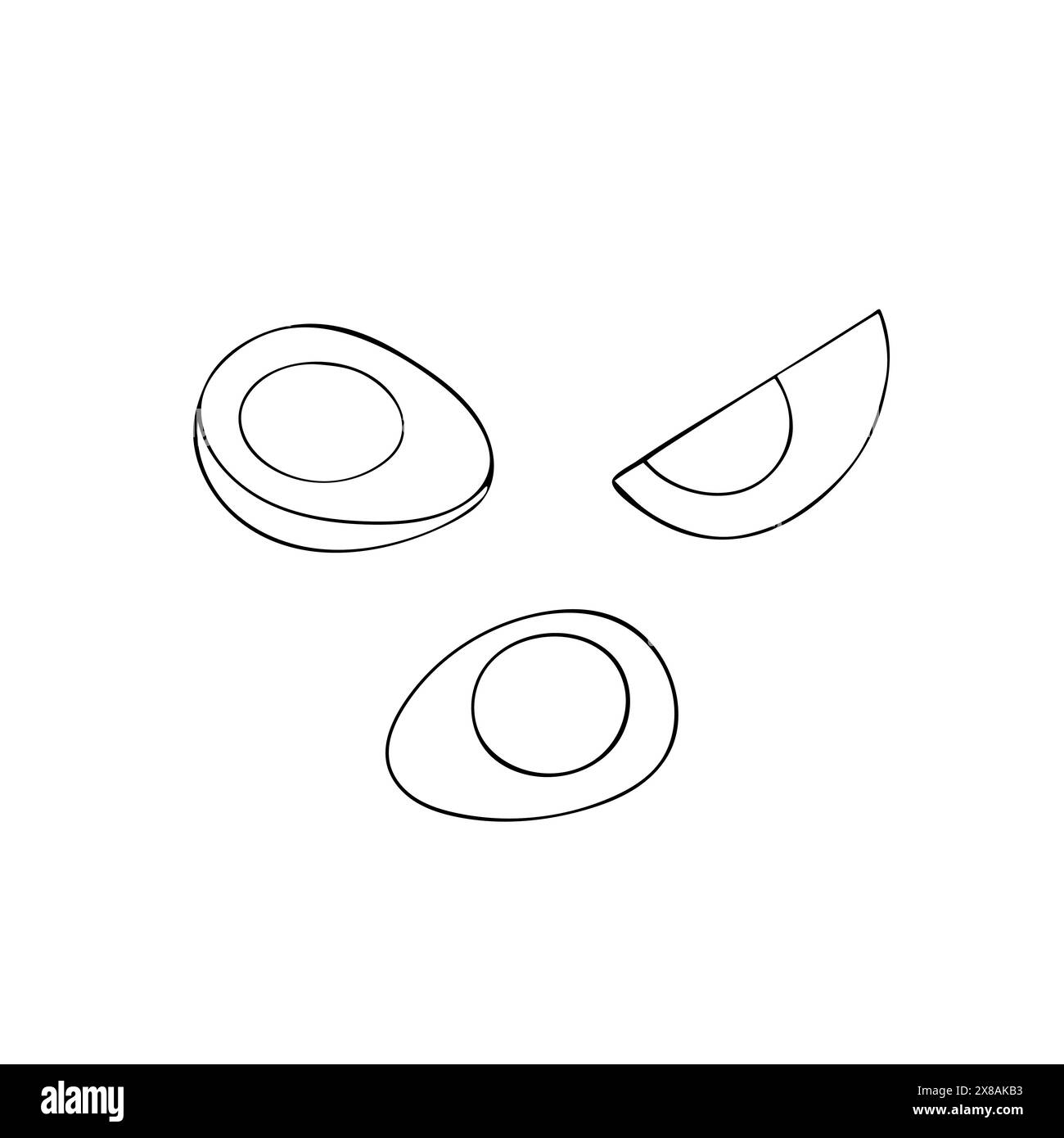 Oeufs tranchés cuits à la main. Illustration de conception de vecteur d'oeuf bouilli isolée sur fond blanc Illustration de Vecteur
