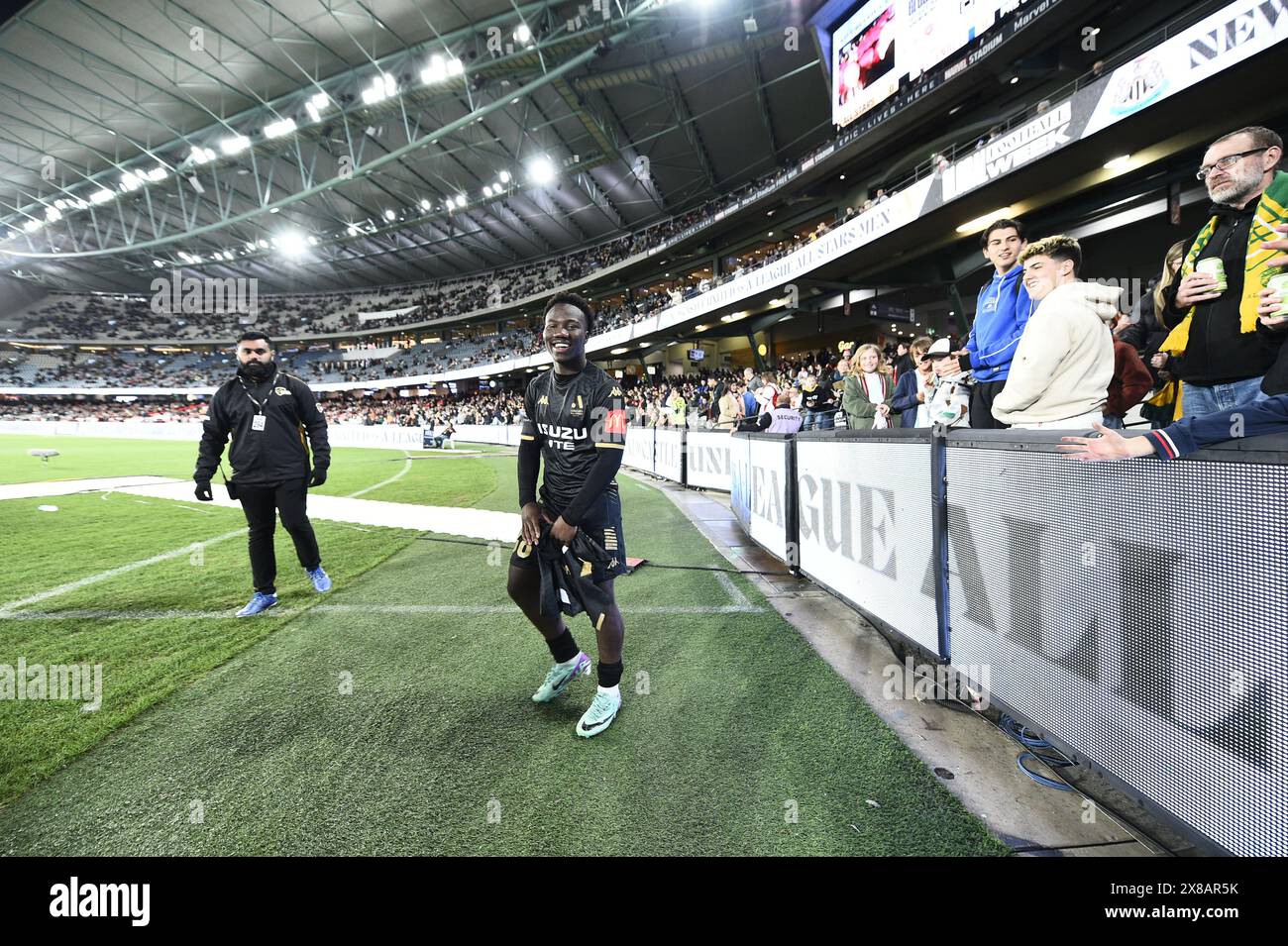 MELBOURNE, AUSTRALIE. 24 mai 2024. Sur la photo : l'attaquant d'Adélaïde United Nestory Irankunda lors de la semaine mondiale du football amical entre le club anglais Newcastle United et l'australienne ALeague Allstars au Marvel Stadium de Melbourne, en Australie. Crédit : Karl Phillipson/Alamy Live News Banque D'Images