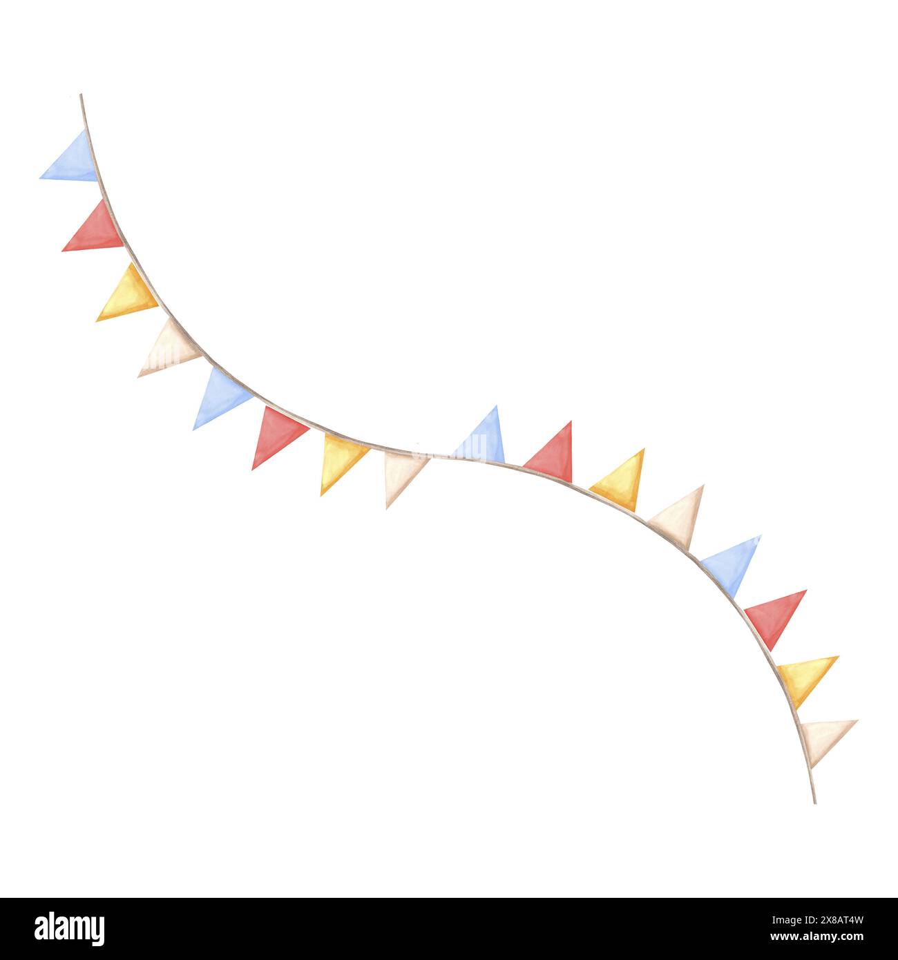 Guirlandes de drapeaux fanions. Modèle d'aquarelle d'illustration festive pour la décoration de fête d'anniversaire et d'enfants, isolé. Clipart dessiné à la main pour invit Banque D'Images