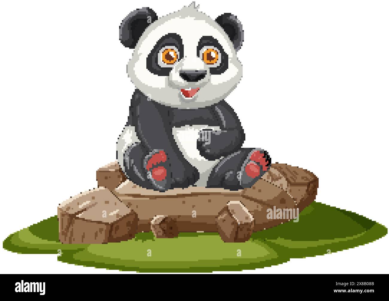 Adorable panda assis sur les rochers, souriant joyeusement Illustration de Vecteur