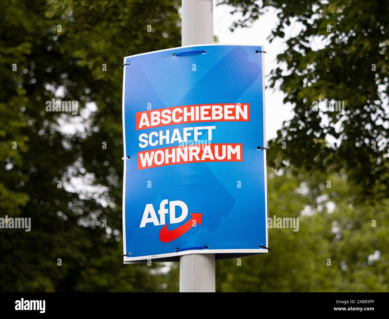 Affiche de campagne électorale de l'AFD avec le slogan 'Abschieben schafft Wohnraum' (la déportation crée un espace de vie). Le parti politique de droite est xénophobe Banque D'Images