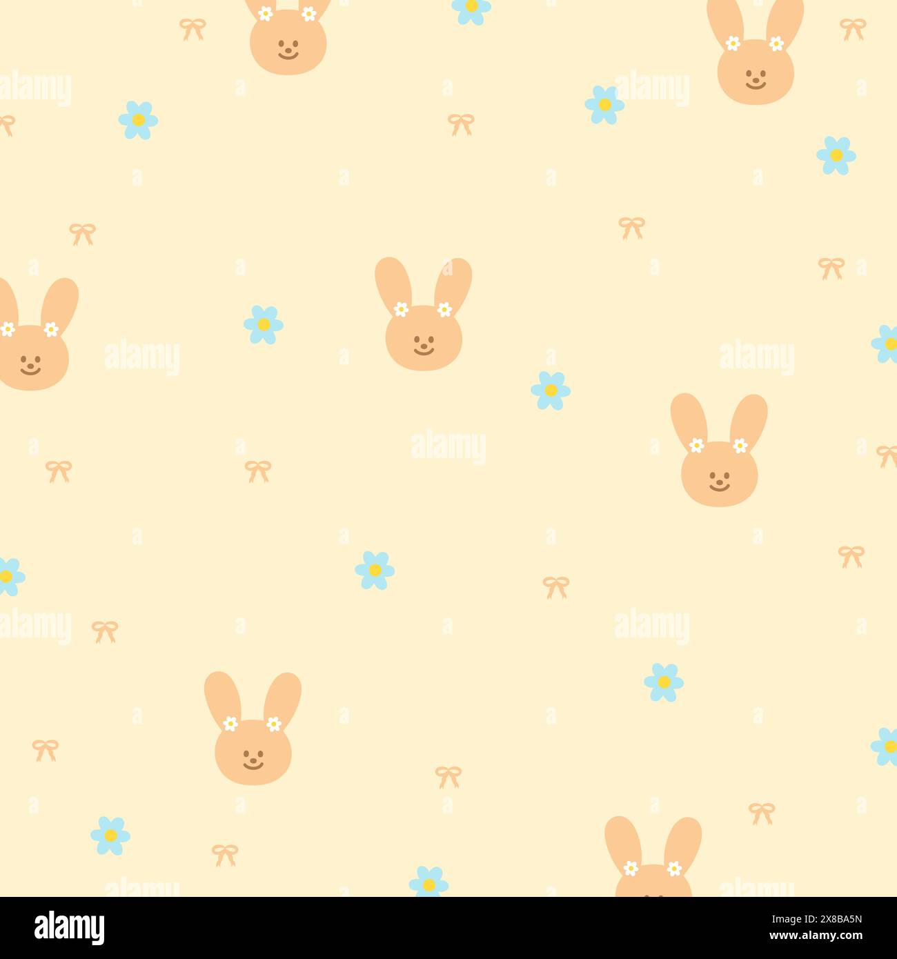 Illustration de lapin, fleur, ruban pour l'impression d'animaux, fond, motif, tissu d'enfant, emballage cadeau, emballage, tissu, papier peint, toile de fond, pique-nique Illustration de Vecteur