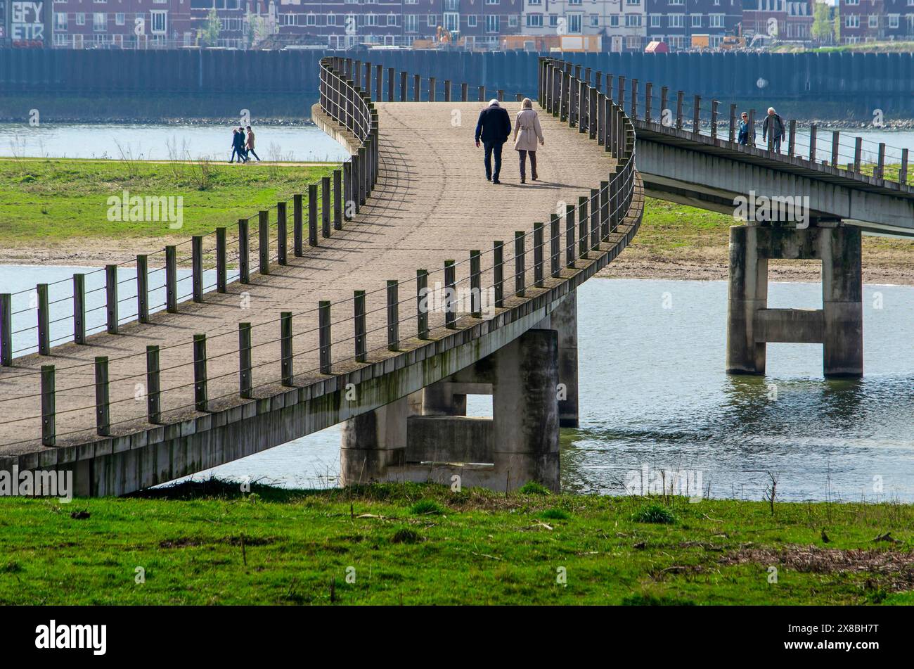 Nimègue, pays-Bas, 31 mars 2024 : les courbes élégantes du Zaligebrug ('le pont Blissfull') traversant un canal latéral de la rivière Waal Banque D'Images