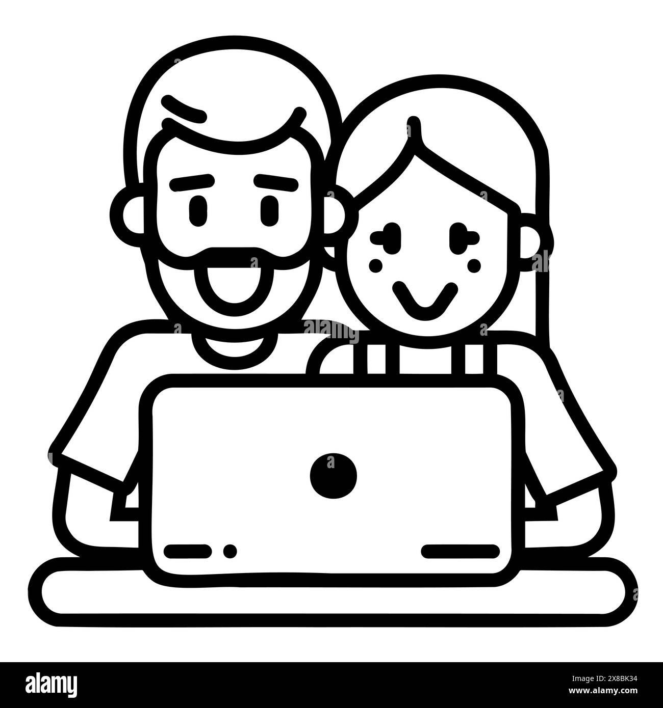 Un homme et une femme assis devant un ordinateur portable, travaillant ensemble Illustration de Vecteur