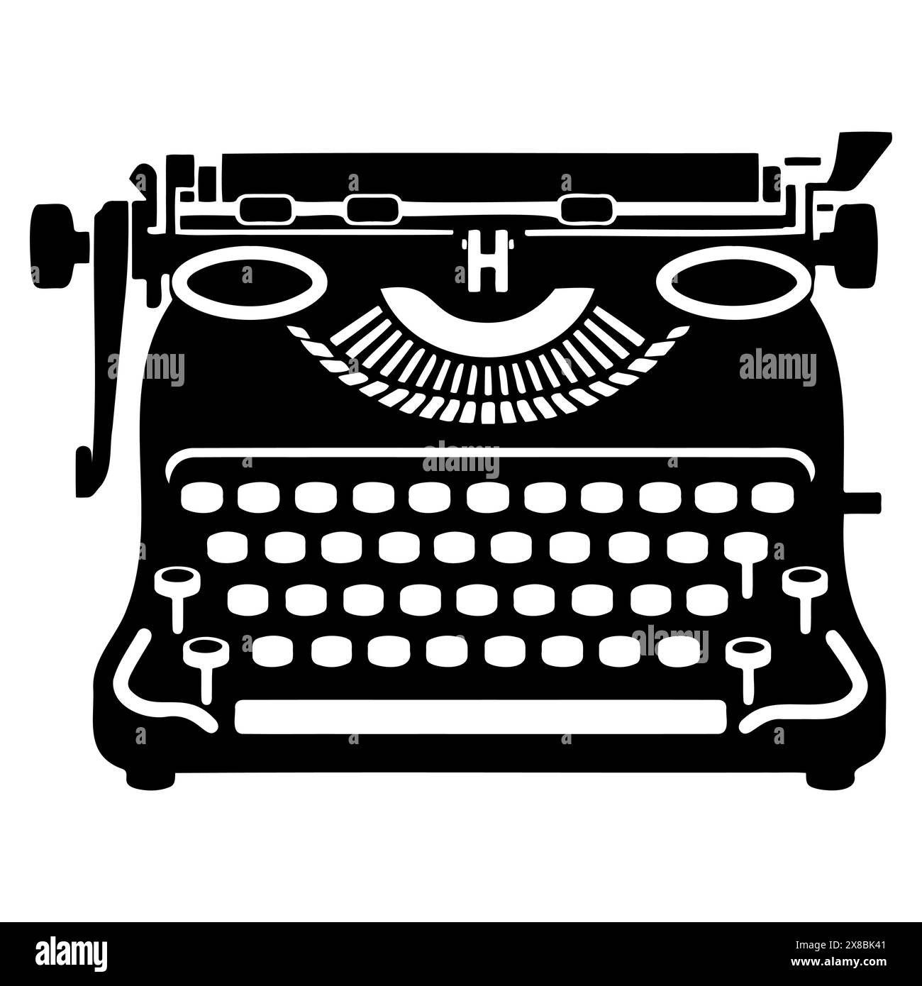 Silhouette d'une vieille machine à écrire sur un fond blanc Illustration de Vecteur