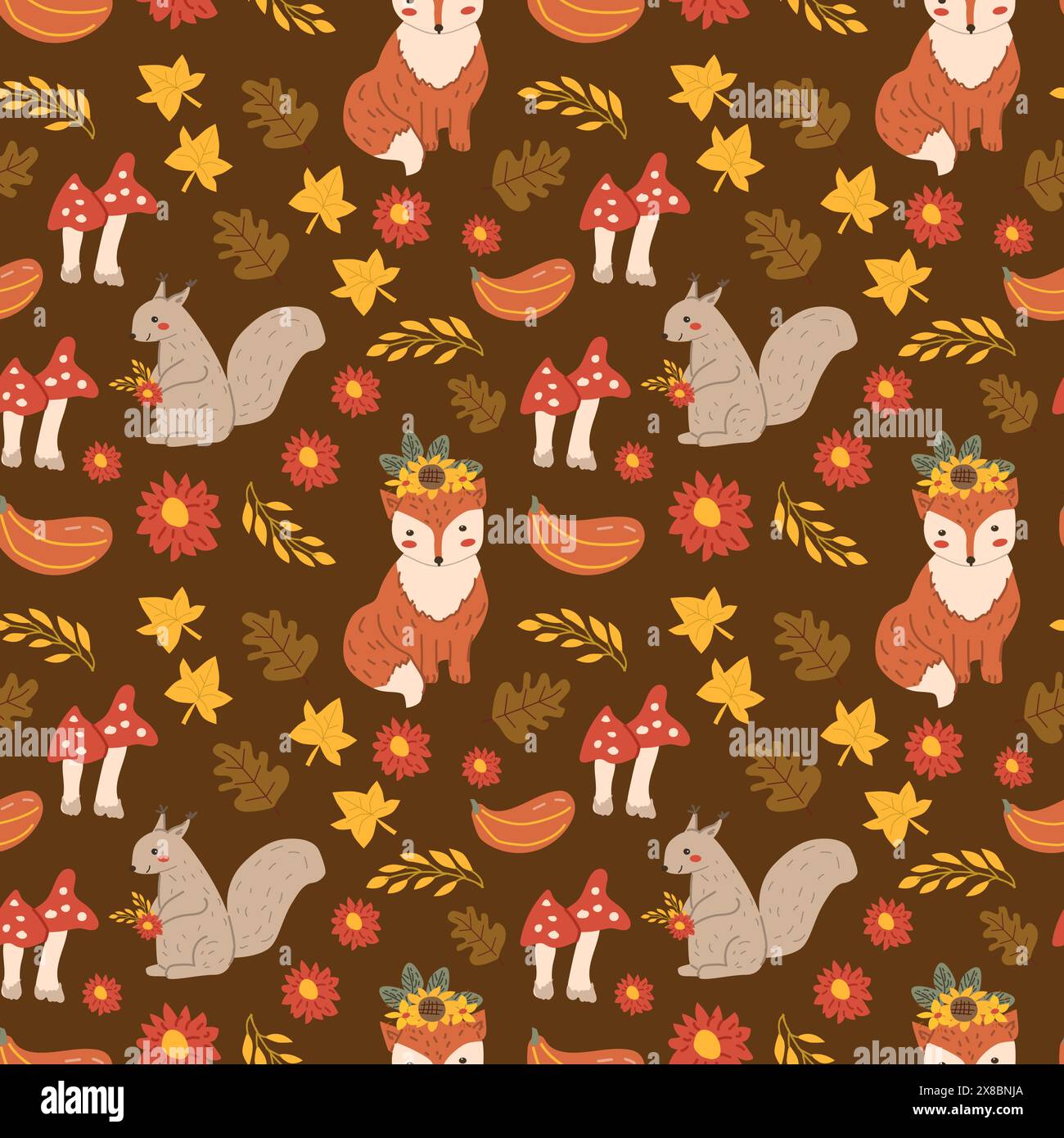 Fond de festival de récolte d'action de grâces d'automne avec l'animal renard. Peut utiliser pour carte de voeux, affiche, dépliant, textile, vêtements. Motif sans couture Wit Illustration de Vecteur