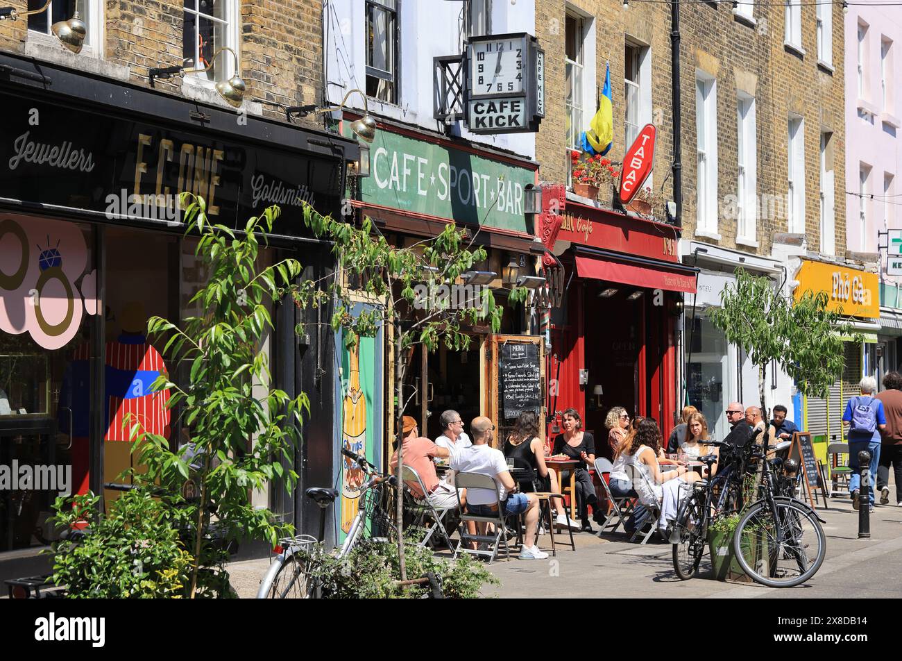 Exmouth Market, une charmante rue piétonne avec des boutiques indépendantes, des restaurants et des bars dans un style mini village, à Clerkenwell, Islington, Royaume-Uni Banque D'Images