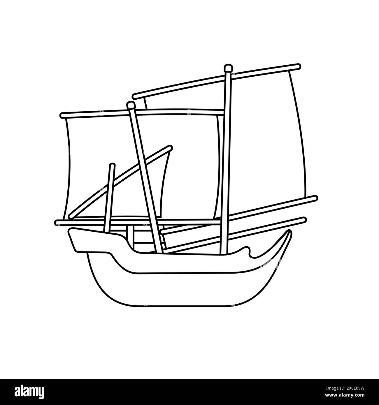 Kapal Patorani Sulawesi Selatan, navire traditionnel indonésien, illustration vectorielle en noir et blanc Illustration de Vecteur