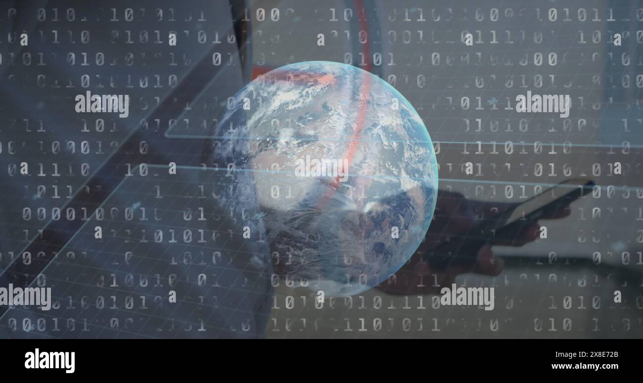 Image du globe et du traitement des données financières sur entrepôt Banque D'Images