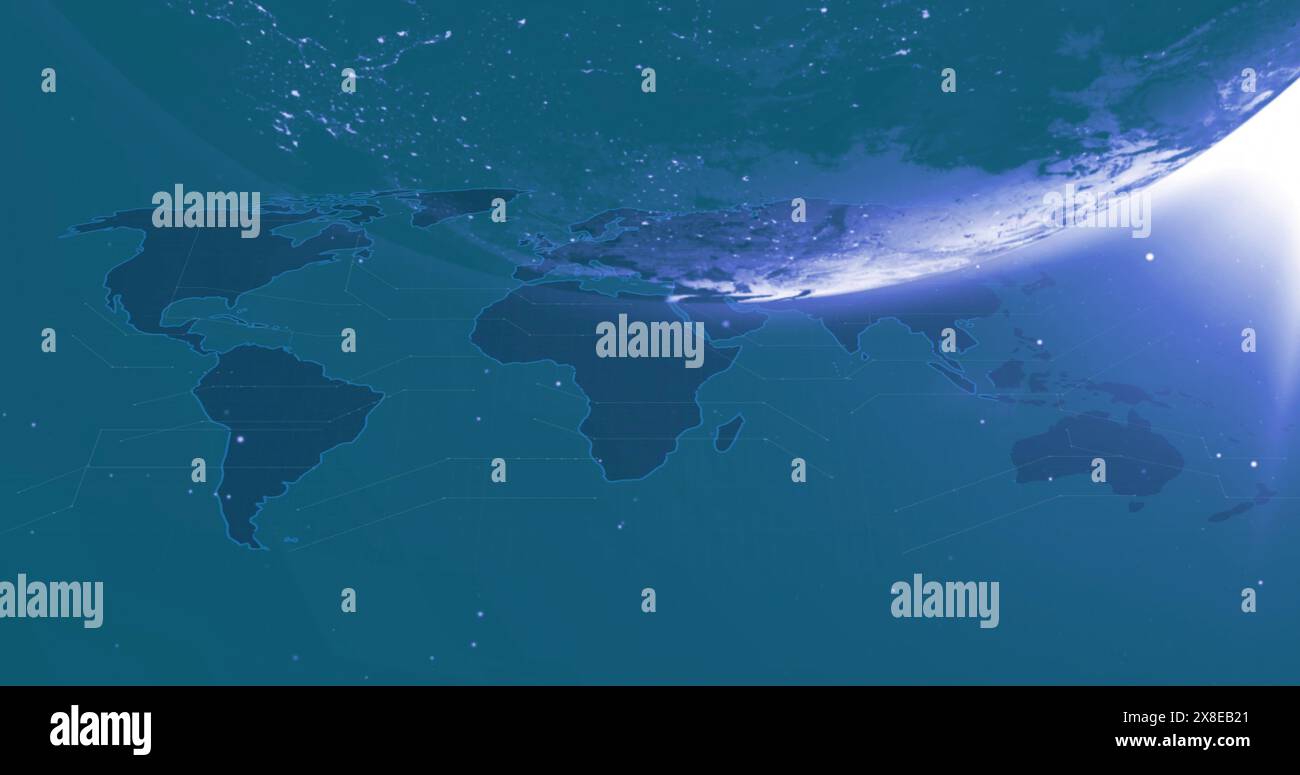 Les contours éclatants des continents mettent en valeur la Terre contre la toile de fond de l'espace Banque D'Images