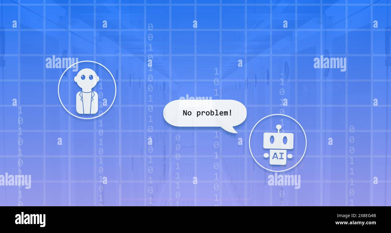 Image des icônes ai et du traitement des données sur des serveurs informatiques Banque D'Images