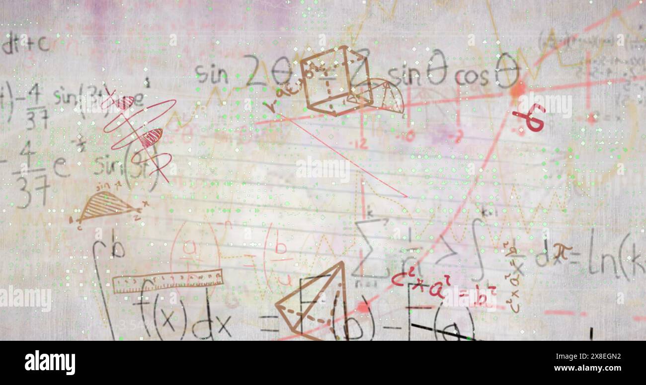 Image d'équation mathématique et de diagrammes sur graphique sur fond abstrait Banque D'Images