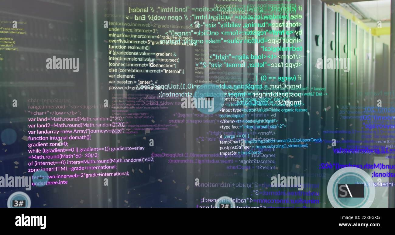 Image de texte 6g dans des cercles, langage informatique sur la salle du serveur de données Banque D'Images