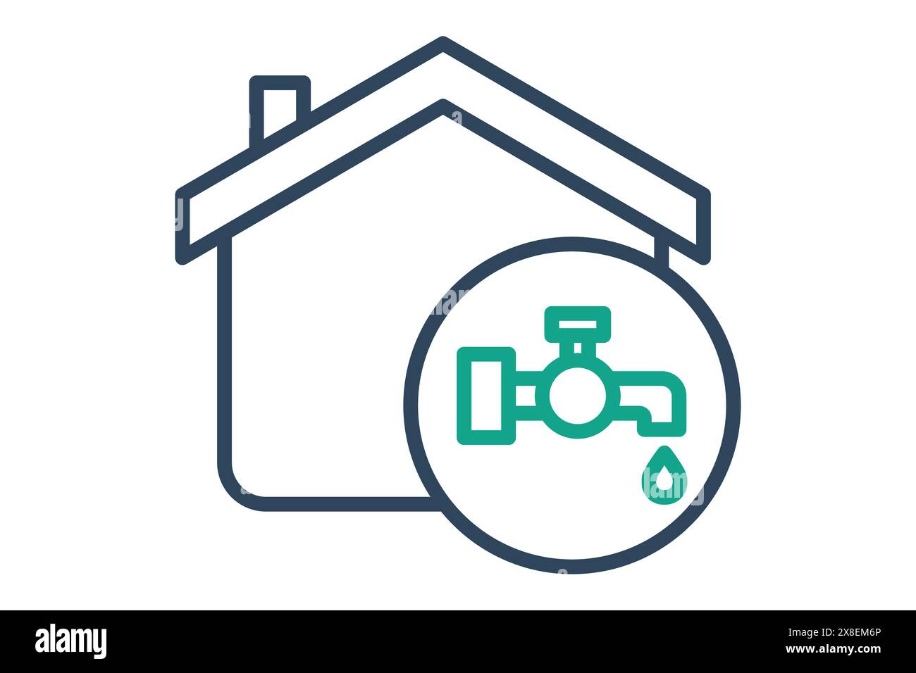 Icône d'alimentation en eau. maison avec robinet d'eau. icône associée aux utilitaires. style d'icône de ligne. illustration vectorielle des éléments utilitaires Illustration de Vecteur