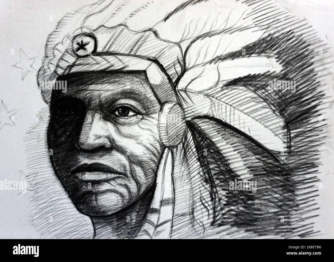 artiste peint original impressionnisme chefs-d'œuvre peintre dessin dessin rouge indien indigène américain face apache man boy histoire concept de culture Banque D'Images